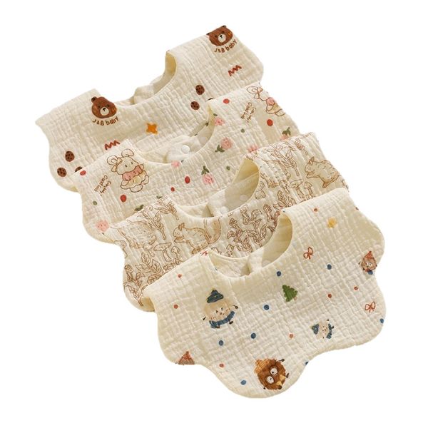 4Pcs Cotton Muslin Baby Bibs,Random Cute Prints Soft Drool Bibs for Infants