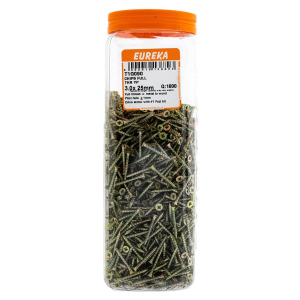 EUREKA Chipboard Screws Full Thread Yellow Zinc 3 x 25mm Q:1600 T1G090