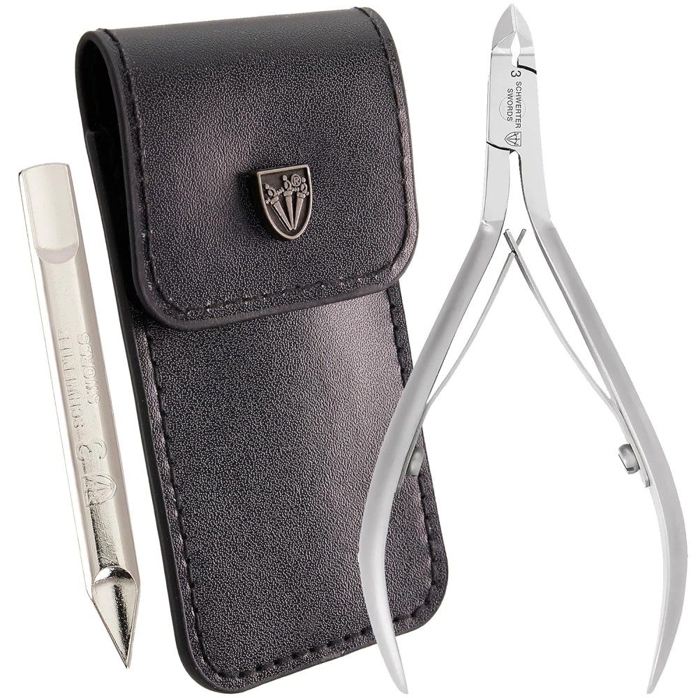 3 Swords Germany Cuticle Nippers & Nail Tool, Black Pouch Stainless