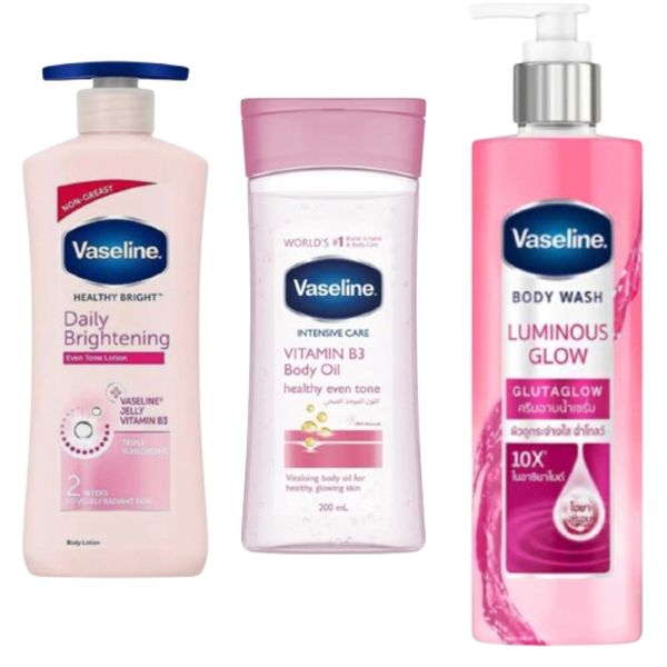 Vaseline Daily Brightening Lotion B3 Body Oil &amp; Luminous Glow Body Wash Set