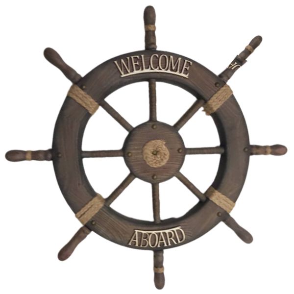 Nautical wooden Steering Wheel Welcome Aboard