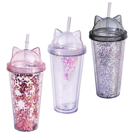 420ml Cat Ear Straw Cup, Cute Summer Water Cup