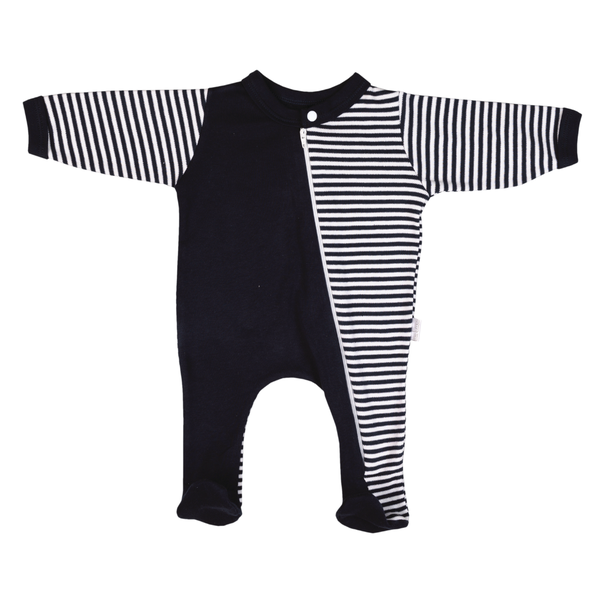Navy Blue Striped Zip Babygro