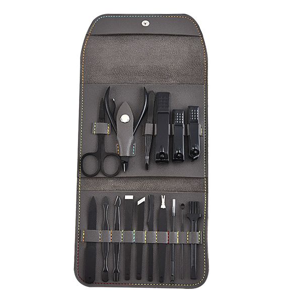 16 Piece Nail Clipper Stainless Steel Nail Care Tool Sets-Black