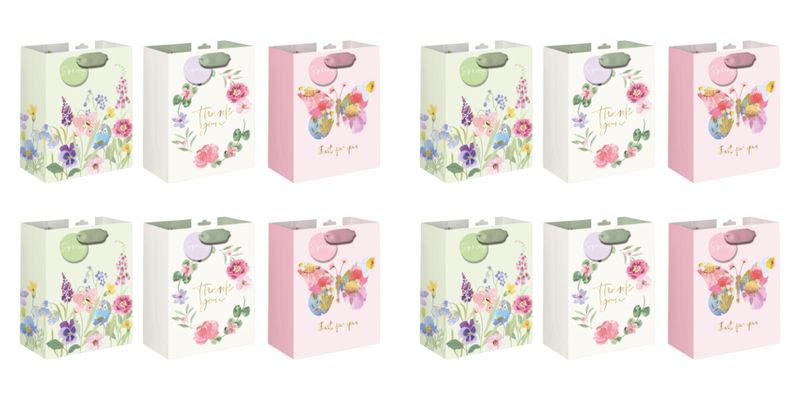 12-Piece Colourful Floral Gift Bag Set - 32 × 42 × 11.5cm.