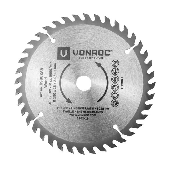 VONROC Circular Saw Blade 150 x 16mm - 40T | For wood - Universal