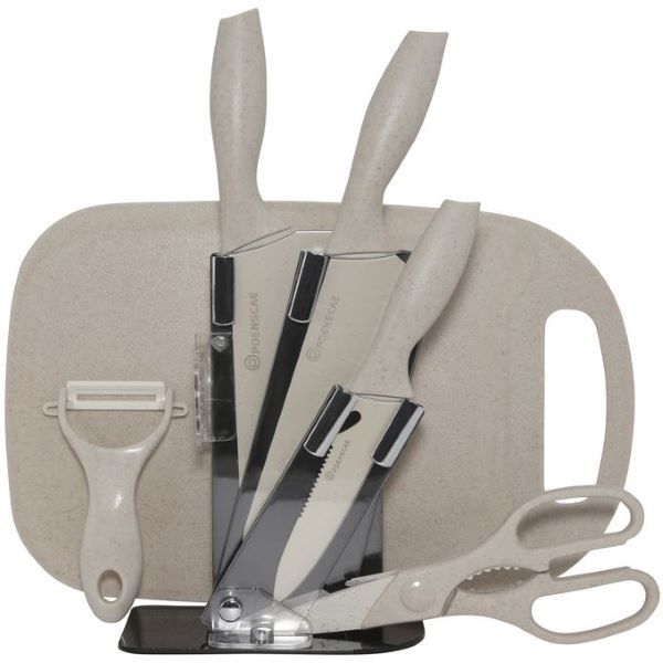 Poenscae 7 Piece Stainless Steel Kitchen Knife Set Oatmeal