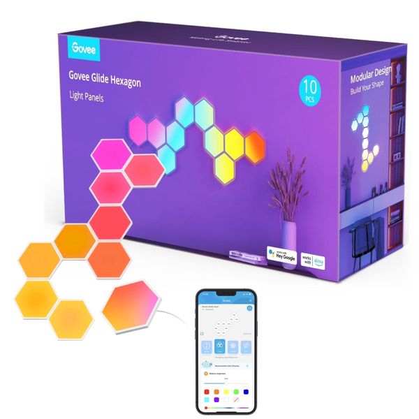 Govee Glide Hexa Light Panels (10PCS) - Smart RGBIC for Gaming &amp; Ambiance