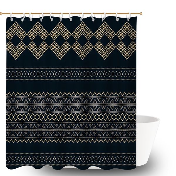 Fair Isle Design Shower Curtains, 180x180cm Decorative Curtain with Hooks