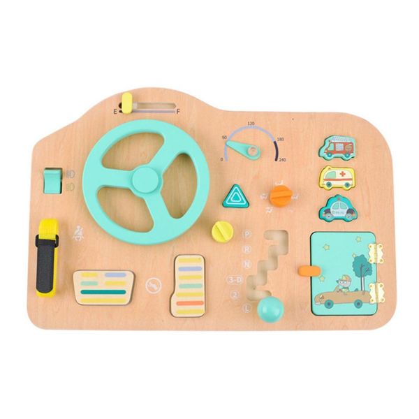 Kids Interactive Wooden Driving Simulation Steering Wheel Toy