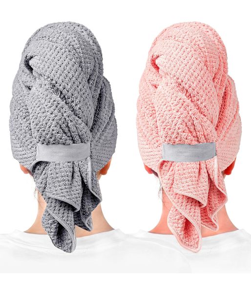 Large Microfiber Hair Towel Wrap for Women, Fast Drying Waffle Hair Towel