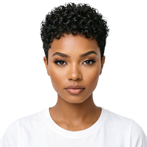 Short Kinky Curly Glueless Pixie Cut Wig Human Hair Full Machine Made Wig