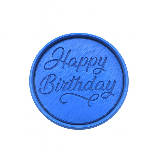 Happy Birthday Fondant Debosser Stamp - 3D Printed - Blue (6 cm)