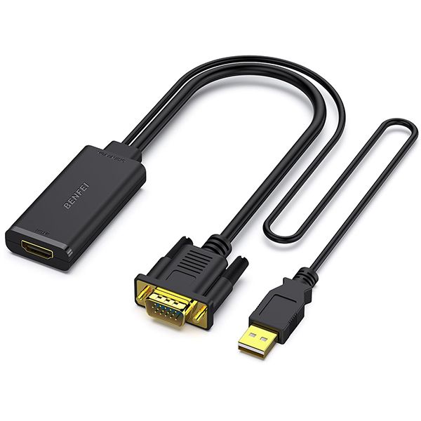 BENFEI VGA Male to HDMI Female 1080P@60Hz W/ USB-A Audio Adapter - Black