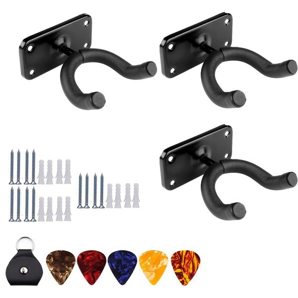 3 Pack Wall Mount Guitar Hanger and Guitar Pick Set