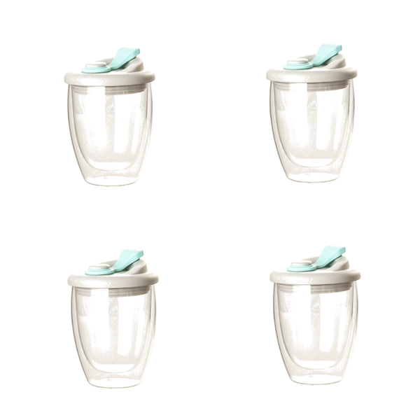 Glass Cup With Lid 350ml - Light Blue - 4 Pack