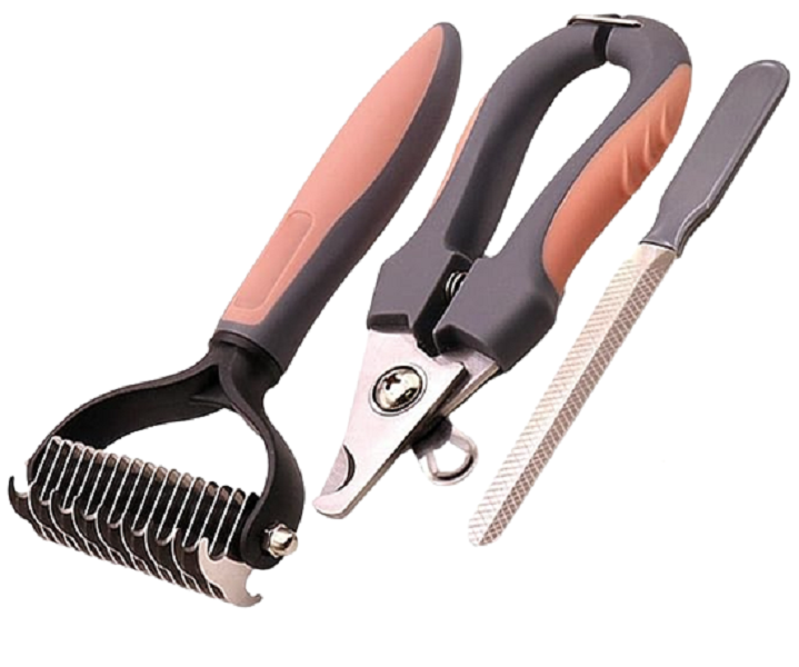 Pet Nail Trimmer Scissors with File &amp; Pet Comb Massage Set - Large 17 Teeth