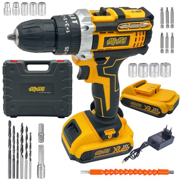 Al&amp;Afa Cordless Impact Drill Set With 2 x Batteries - Sockets, Bits &amp; Case