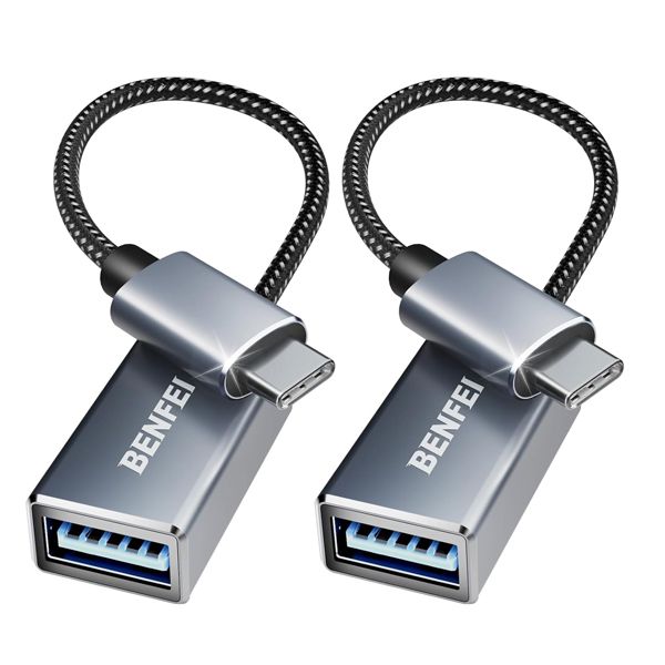 BENFEI USB-C Male to USB-A 3.2 10Gbps Female OTG 2-Pack Adapter - Grey