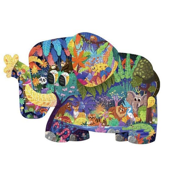 Stray Into The Rainforest World, Elephant Shaped Puzzle - 287 Pieces