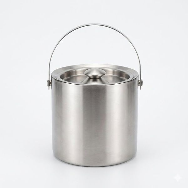 Double Walled Stainless Steel Ice Bucket with Lid and Handle - 2.8L