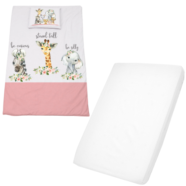Cot Duvet Cover &amp; Waterproof Fitted Sheet 1170x560mm - Girls Wild One