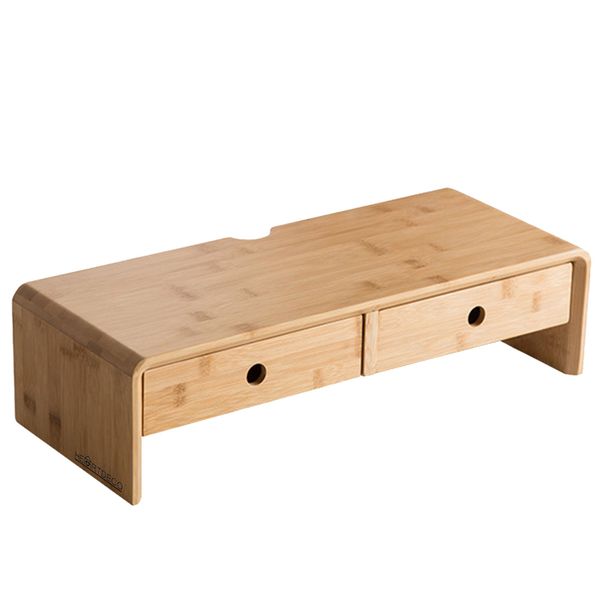 Heartdeco Bamboo Monitor Riser Stand With Drawers