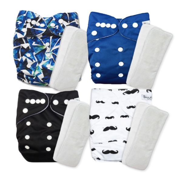 BiddyKins Cloth Nappy Bundle - 4 Boy, Neutral Pocket Nappies - Set 2