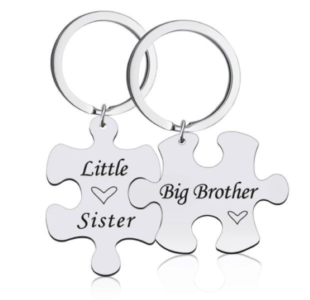 Little Sister Big Brother Puzzle Key Rings/ Key Chains Always Together