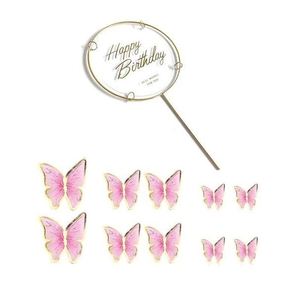 11 Piece Butterfly Birthday Cake Topper - Pink