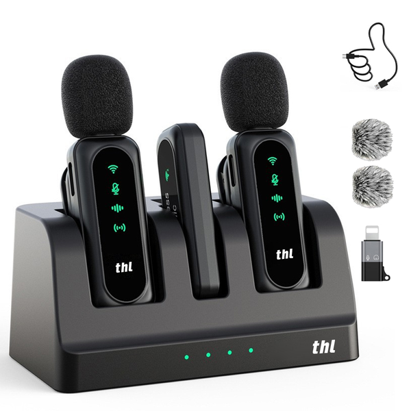 thl Wireless Lavalier Mics for Pad, Phone, Noise-Cancelling for Vlogging