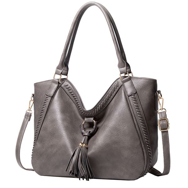 Women's Stylish Large Capacity Soft PU Leather Messenger Bag - Gray
