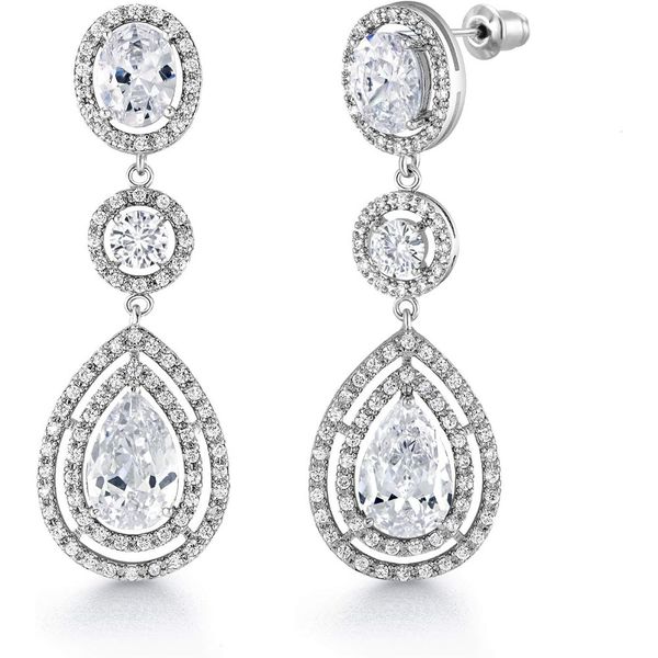 Silver Dainty Crystal Rhinestones Three Layered Teardrop Dangle Earrings