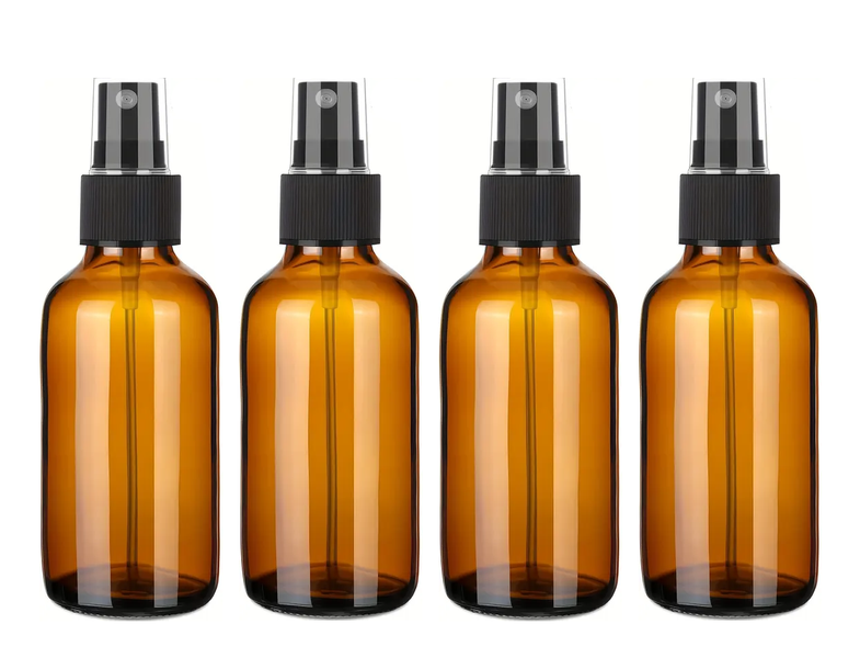 4 x 100ml Glass Amber Mist Spray Bottles