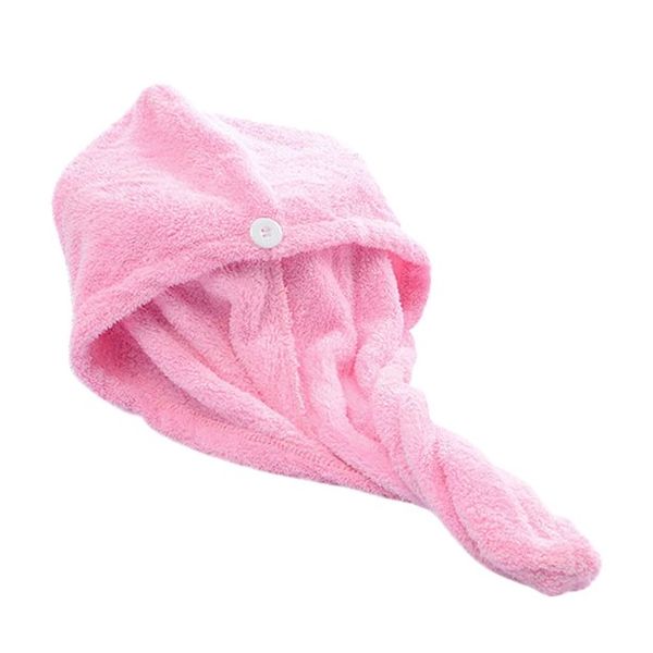 Hair Towel Wrap Hair Drying Towel With Button- Light Pink