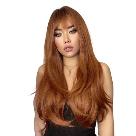 Rust Brown Long Curly Synthetic Wig With Fringe Shop Today. Get