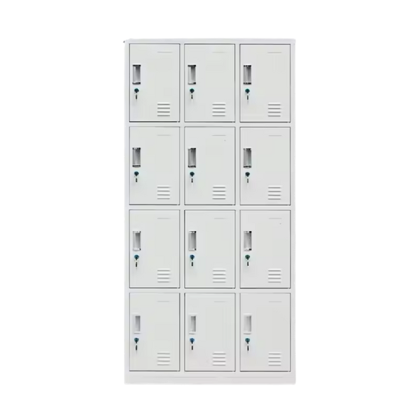 Steel 12-Door Locker Cabinet with Ventilated Doors - Grey (180cm)