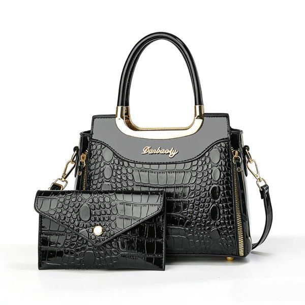Glossy Patent Leather Handbags Purses for Women Satchel Crocodile Pattern