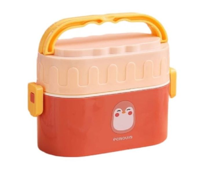 Rectangular Double layer leak Proof Plastic Lunch Box - Pink