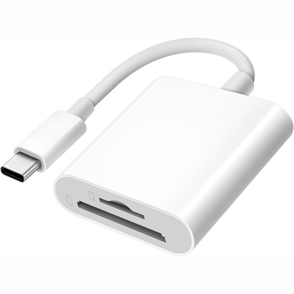 Type-C 2-in-1 SD/TF Card Reader Adapter Compatible with iPad Pro, White