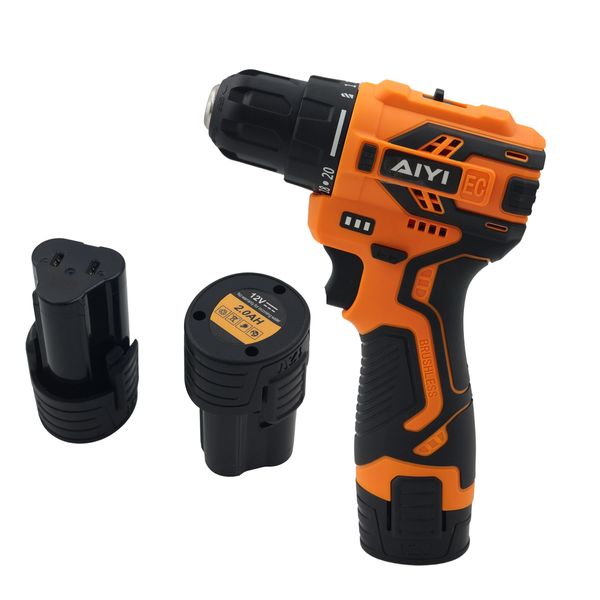 AIYI Lithium Cordless Brushless Drill 12V with 2 Battery Packs AY261-001