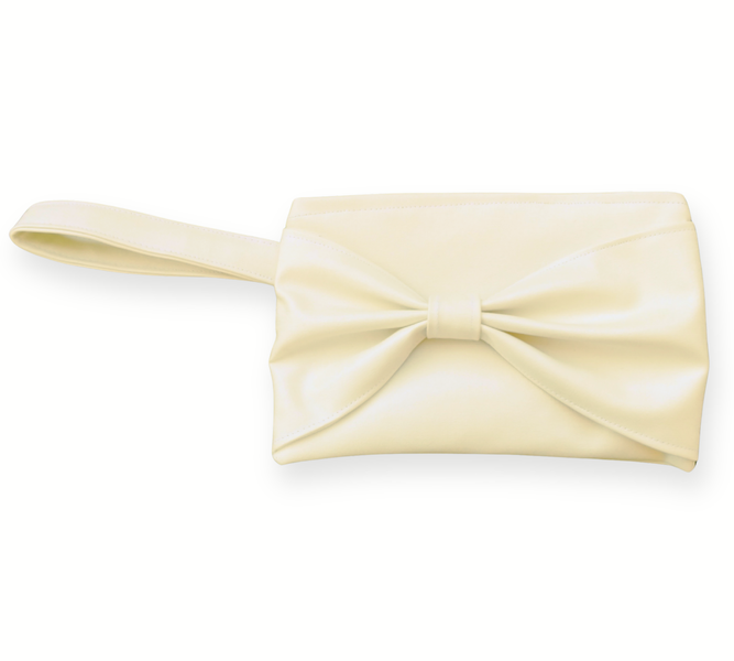 Handcrafted Ivory Faux Leather Classic Clutch Bag with Bow Detail
