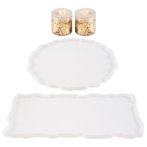 2 Pieces Tray Silicone Mold Kit Irregular Epoxy Resin Tray Molds for DIY Cr
