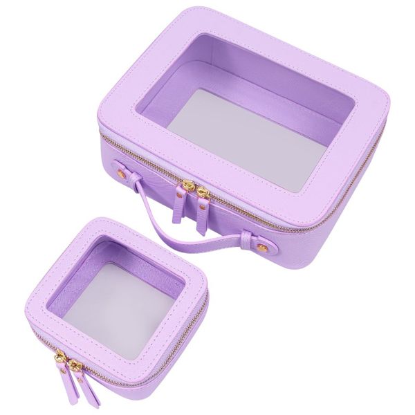 2-Pack Transparent PU Cosmetic Bag - Purple