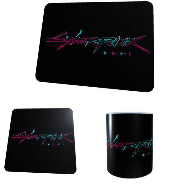 Cyberpunk 2077 Neon Logo - Coffee Mug, Coaster and Mouse Pad Combo