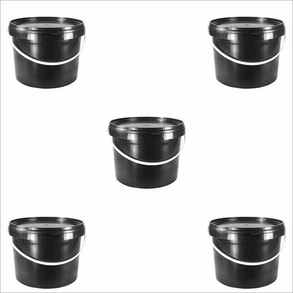 5 Pack - 5L Black Food-Grade Buckets with Tamperproof Lids &amp; Handles