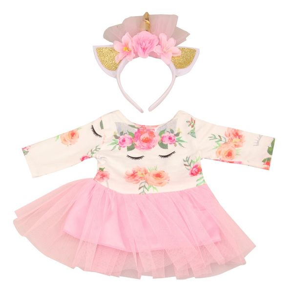 Unicorn Tutu Dress with Unicorn Aliceband Doll Clothes
