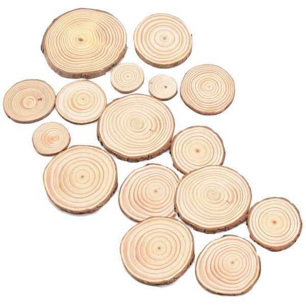 Round Craft Unfinished Wood Slices Circles With Tree Bark Set of 16