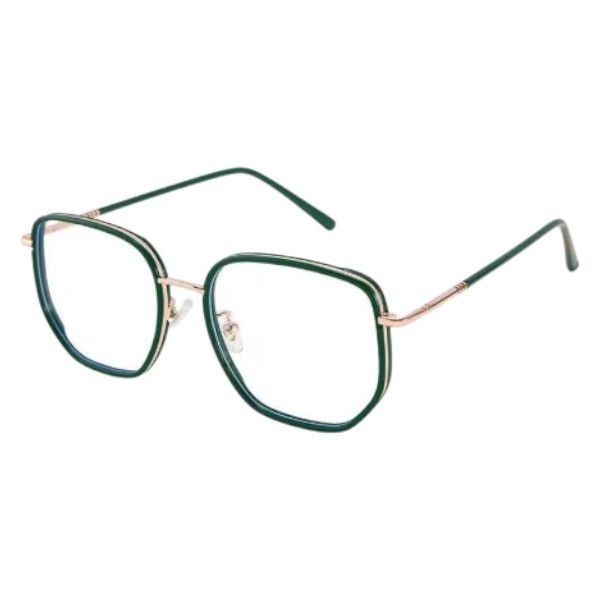 Geometric Metal Frame Glasses With Gold Arms - Green and Gold