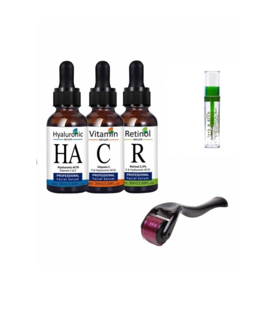 Serum Set Hyaluronic Acid &Vitamin C & Retinol, Derma Roller, Clear Mascara Shop Today. Get